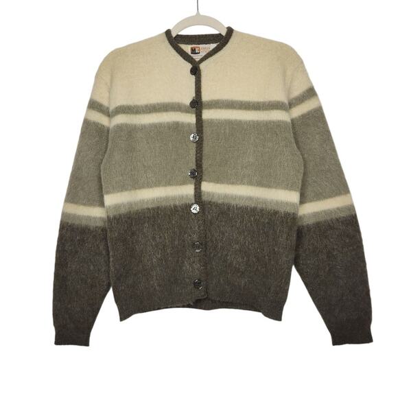 Vintage 60s 70s Mohair Blend Cardigan Milwaukee Knit Medium Cobain Sweater - Picture 1 of 6